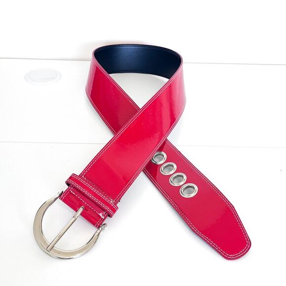 VTG 90s Y2K No Boundaries Boho Women Belt Large Red Vegan Faux Patent Leather - Picture 1 of 6